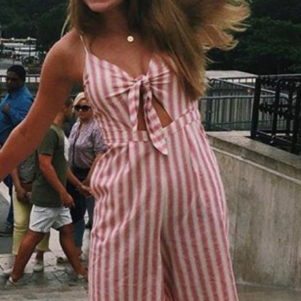 Pink striped cutout romper